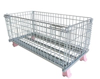 Chariot à plateau plat en métal durable, silencieux, pliable, pour le transport de conteneurs, cage en treillis métallique