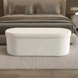Chengjun 110*38*38cm Ottoman <span class=keywords><strong>de</strong></span> lit ovale en polaire Teddy, chaud pour l'hiver, grand <span class=keywords><strong>coffre</strong></span> <span class=keywords><strong>de</strong></span> <span class=keywords><strong>rangement</strong></span> pliable avec <span class=keywords><strong>banc</strong></span> et tabourets - Product Image 1