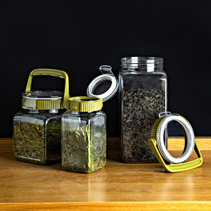 Storage Bottle With Handle Airtight Lid For <b>Tea</b> And Grain Rectangle Size L <b>Plastic</b> Lid - Product Image 1