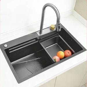 Modern Black Nano Matte Single Bowl Undermount Rectangular Stainless Steel <b>Kitchen</b> <b>Sink</b> with Customizable Options - Product Image 3
