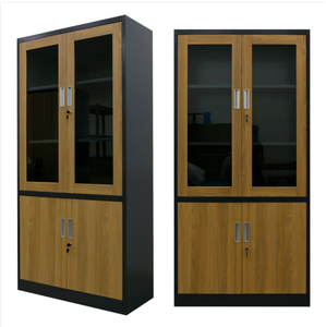 Armoire de classement en acier moderne pour bureau avec 2 portes vitrées, 2 niveaux réglables, ignifuge et étanche, pour rangement de cuisine - Product Image 1