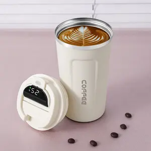 OEMカスタムロゴ印刷温度制御ディスプレイステンレス鋼二重壁魔法瓶コーヒーカップスマートトラベルコーヒーマグ