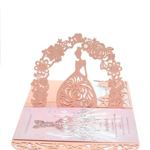 Сказочная каретка quinceanera 3d всплывающие лазерная резка Румяна розовые приглашения для девочек