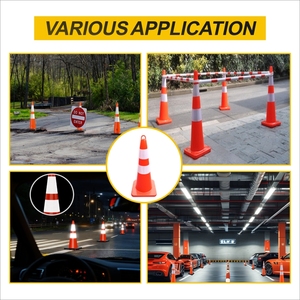 Taşıma kolu yansıtıcı çizgili 65cm PVC trafik konisi, inşaat park etkinlikleri için darbeye dayanıklı güvenlik konisi - Product Image 5