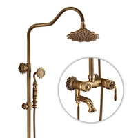 Système de douche à effet pluie en bronze antique Robinet de douche rétro avec pommeau de douche tournesol unique