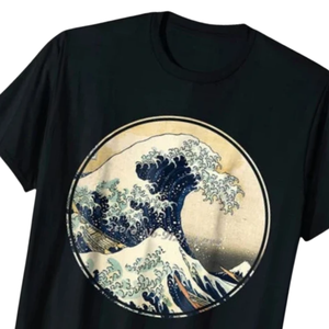 T-shirt imprimé avec des vagues japonaises personnalisées, t-shirt esthétique à motif océanique, unisexe, coton, streetwear décontracté, design classique, OEM personnalisé - Product Image 2