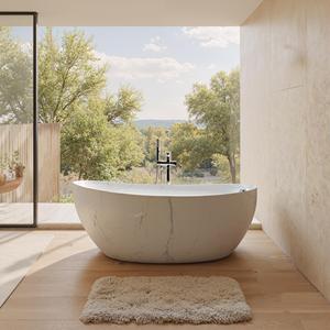 Baignoire autoportante en acrylique en forme de croissant avec motif marbré, baignoire moderne pour se baigner - Product Image 1