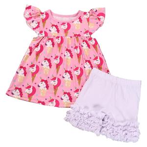Enfant en bas âge enfant vêtements licorne <span class=keywords><strong>mickey</strong></span> dauphin pastèque mangue ananas imprimé perle robe bébé tenue - Product Image 4