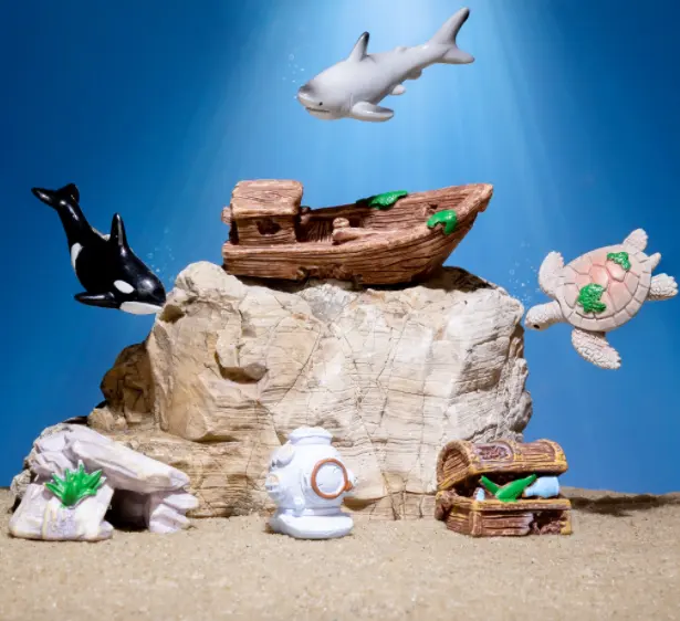 Bể Cá Dưới Nước Aquarium Zoo trang trí bộ đồ chơi biển con số mini động vật cá voi rùa cá mập thuyền rạn san hô tàu ngầm
