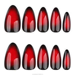 24 <span class=keywords><strong>Uñas</strong></span> Postizas Acrílicas Cortas en Forma de Almendra, Color Rojo Ojo de Gato - Product Image 2