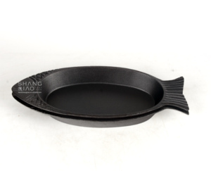 プレシーズンの魚の形をしたフライパンサービングディッシュグリルプレート魚のフライパンステーキプレート鉄板焼きプレート鋳鉄ローストディッシュ - Product Image 6