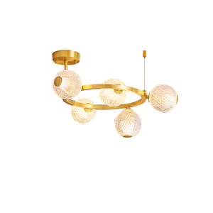 Bán sỉ 5 toàn cầu ánh sáng lịch thi đấu-Hiện Đại Vàng Treo Brass Chandelier 5 Glass Globe Pendant Thiết Bị Chiếu Sáng Cho Phòng Khách