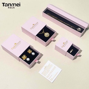 Ensemble d'emballage de luxe rose pour bijoux avec logo personnalisé, comprenant boîte cadeau en papier, tiroir coulissant, <span class=keywords><strong>sac</strong></span> de shopping et petite pochette, vente en gros, MOQ - Product Image 2