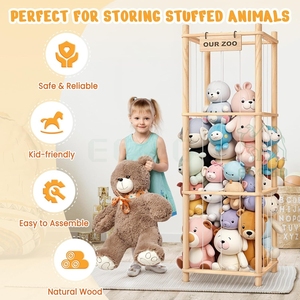 Organizador de Juguetes de Peluche de Madera de 3 Niveles para Niños, Exhibidores de Animales de Peluche, Estantes de Almacenamiento - Product Image 6