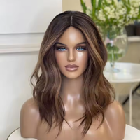 Topper capillaire 100% cheveux humains européens, mèches brunes balayage, à clipser, base en soie nouée à la main, pour femmes souffrant de perte de cheveux