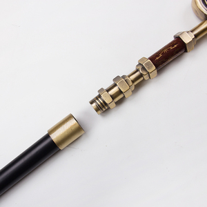 Canne en bronze antique à poignée en J, avec gravures en spirale, détails en écru et en bois style steampunk, vente en gros - Product Image 5