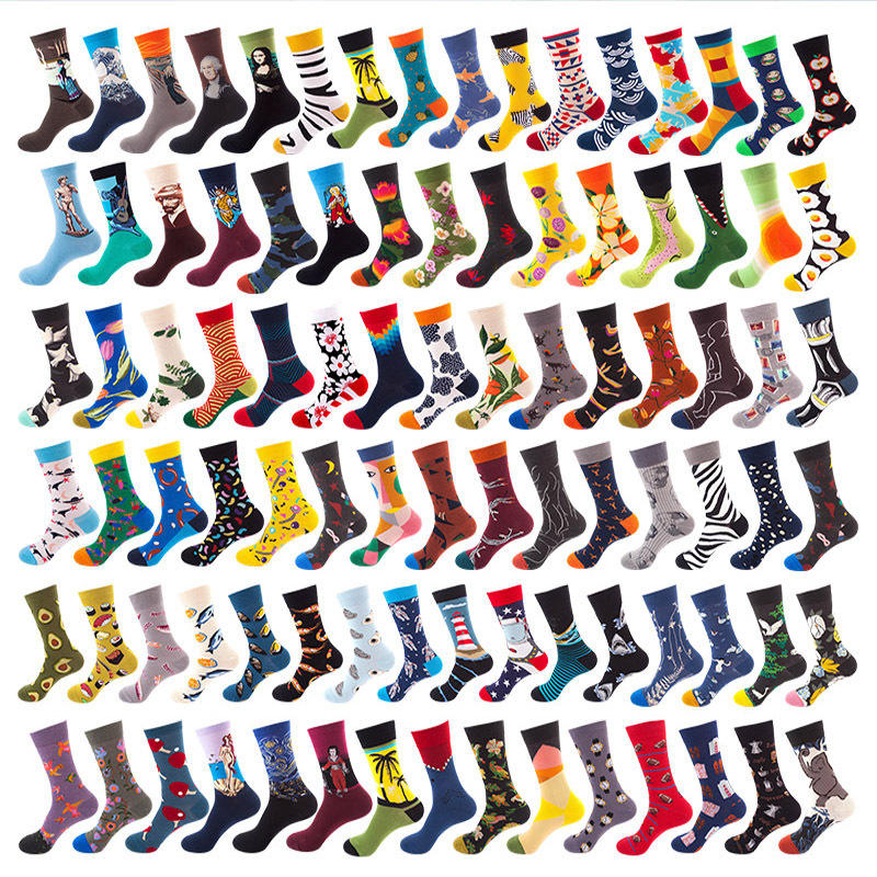 Wholesale Full Cotton Colorful Fruit Animal Funny Crew Women Men Happy Print Socks