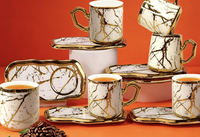Ensemble de café et de thé de 12 pièces pour 6 personnes, design luxueux, tasses en porcelaine céramique, capacité de 3 oz/90 ml, espresso/soucoupes/cappuccino