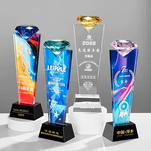 2024 New High-End A Variety Of Processes Creative Dazzling Color Printing Diamond Glass Honor Award Sublimation Trophy Crystal