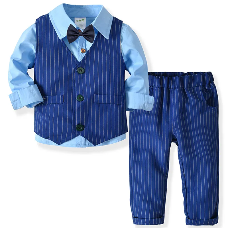 Ropa de los niños los proveedores de ropa de niño de primavera y otoño de bebé de moda traje de viento británico Caballero manga larga camisa chaleco pantalones traje de niños