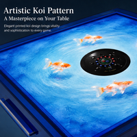 Table de Mahjong automatique élégante en acrylique bleu motif Poisson Koi, plateau carré avec système de levage automatique des tuiles pour soirées jeux à domicile