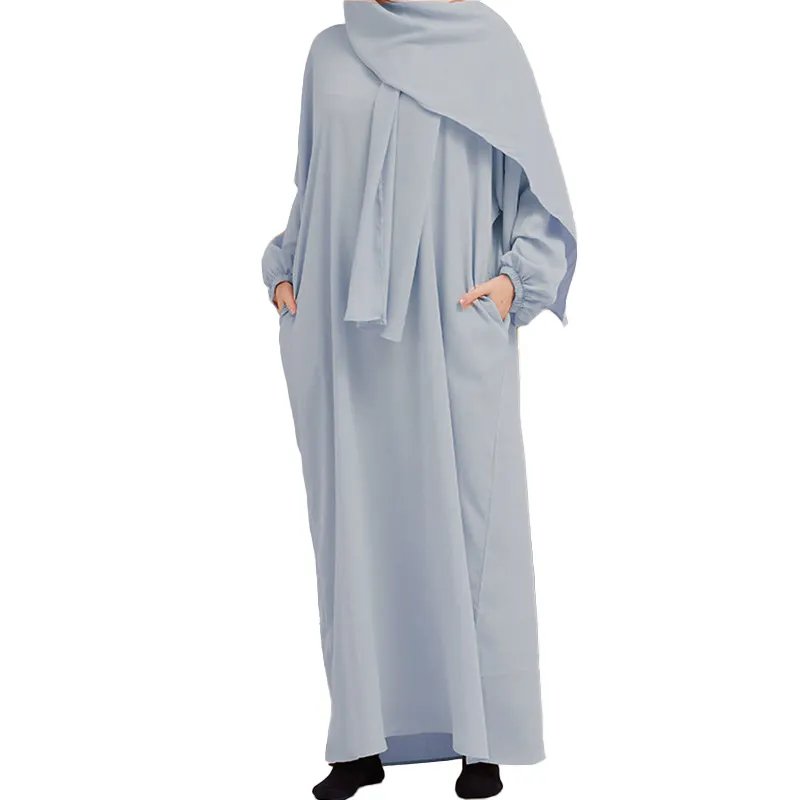 Derniers modèles Design foulard turc musulman à capuche Abaya Robe bleu clair turquie arabe Jilbabs Bella Ide femme 2024