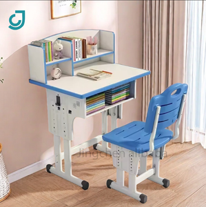 Venta al por mayor niños mesa de lectura uso en el hogar ergonómico multifuncional niños estudio escritorio y silla conjunto con estantería - Product Image 2