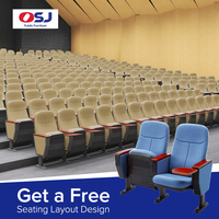Chaise d'auditorium personnalisée en gros avec coque en plastique PP et sièges en tissu à ressort de récupération par gravité pour amphithéâtre universitaire