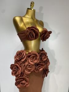 Vestido Longo de Bandagem Sexy para Mulheres, Conjunto de 2 Peças, Decote em V, Apliques de Cashmere, Elegante para Festas e Coquetéis - Product Image 5