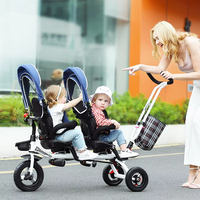 Vente de gros Poussette jumelle pour bébé 1-5 ans Tricycle à double siège pour enfants avec fonction de direction pour enfants