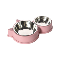 Gamelle portable solide pour animaux de compagnie, détachable, en acier inoxydable 201 et plastique, avec décoration oreilles de chat, double gamelle, accessoires pour chats et chiens
