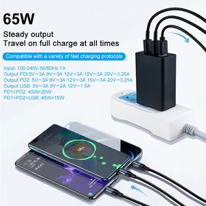 Cargador de viaje portátil al por mayor de 65W USB C GaN, diseño de carga plegable para teléfonos y tabletas <span class=keywords><strong>Samsung</strong></span> Galaxy S24 S23 <span class=keywords><strong>S22</strong></span> - Product Image 2
