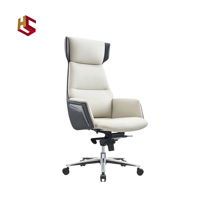 Chaise de bureau exécutive moderne minimaliste haut de gamme de luxe léger ; en cuir véritable, inclinable, réglable en hauteur, pivotante, avec accoudoirs fixes