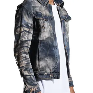 Модные мужские джинсовые куртки топы с длинным рукавом Джинсовое пальто винтажные рваные для мужчин джинсовая куртка на заказ для мужчин