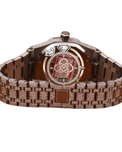 Montre analogique de luxe éco-responsable en moissanite pour homme, bracelet en acier inoxydable or rose, style hip-hop glacé, disponible à la vente - Product Image 4