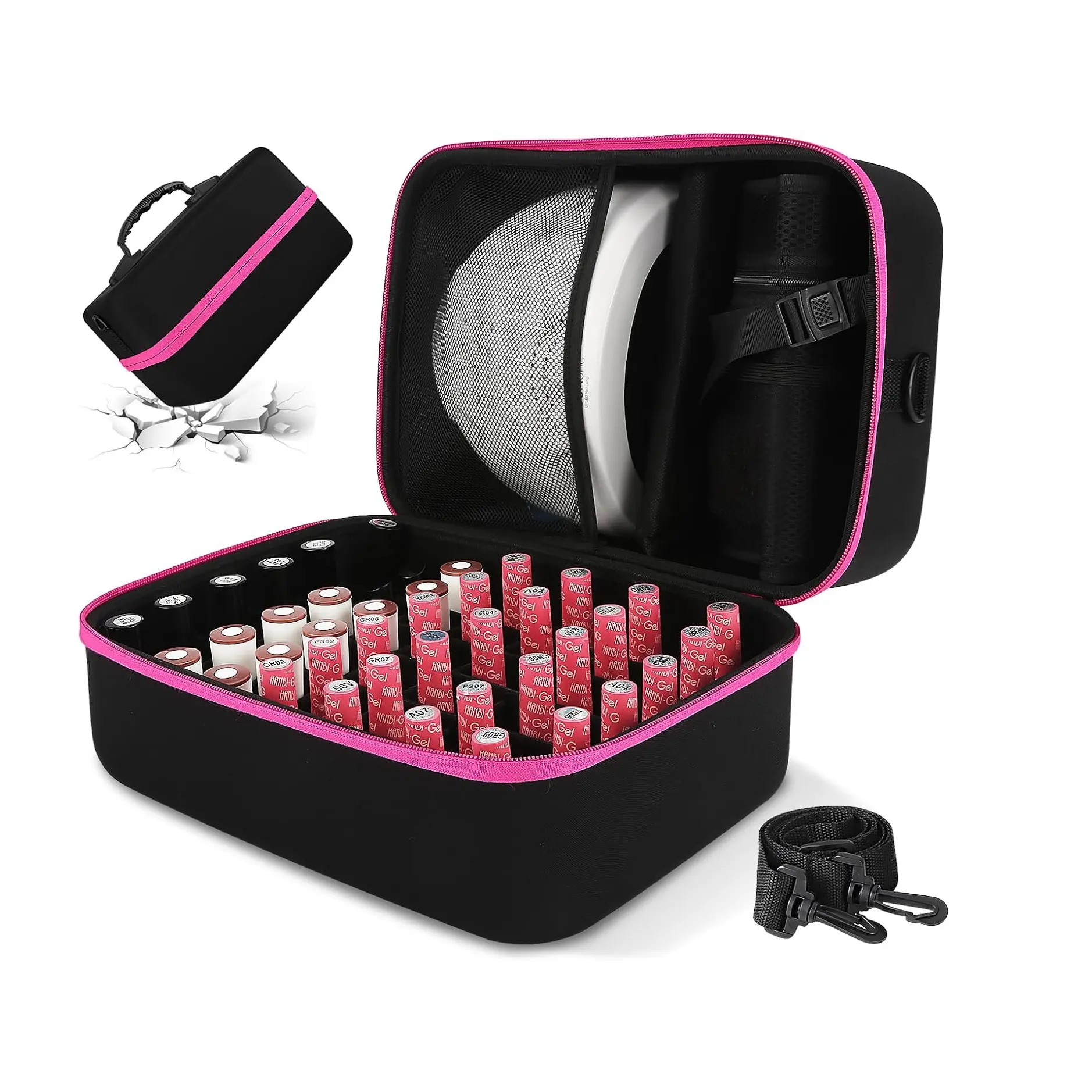 Insert en mousse extérieure à coque dure professionnelle Eva grande mallette de rangement pour organisateur de vernis à ongles