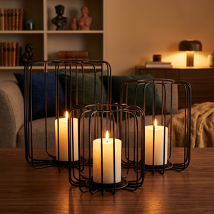 Ensemble de 3 bougeoirs cylindriques en fer Sonnet Decor, faits à la main, impression numérique, motif découpé à 1 couleur, résistants à la chaleur, pour la maison - Product Image 2
