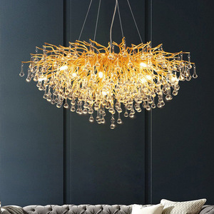 Rama de árbol, luz de techo regulable, decoración para sala de estar, gota de lluvia dorada, candelabro de cristal de lujo - Product Image 2