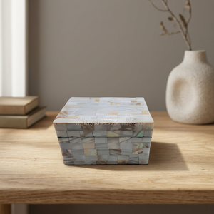 Boîte à bijoux rectangulaire en bois fait main avec incrustation de nacre, avec couvercle, pour rangement et décoration, idéale comme cadeau. - Product Image 5