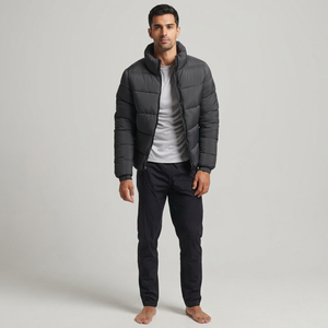 Veste matelassée en polaire chaude pour homme, nouvelle veste en polyester et coton imperméable coupe-vent avec col à capuche, couleur unie - Product Image 1