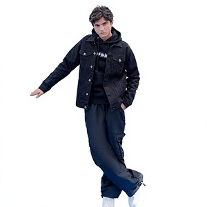 Chaqueta de Mezclilla Negra para Hombre ELYSIAN INDUSTRIES, Corte Regular, Cierre de Botones, Color Sólido, Estilo Casual para Otoño, Lavable, Diseño con Costuras Decorativas - Product Image 2