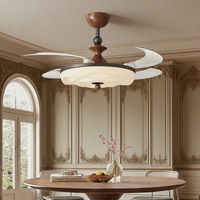 Ventilateur de plafond rétractable LED moderne de 42 pouces avec éclairage, télécommande et haut-parleur Bluetooth, style lustre décoratif
