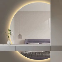 Miroir de salle de bain LED rond anti-buée en forme de demi-lune, rétroéclairé par LED, personnalisé en usine, vente en gros, pour salle de bain