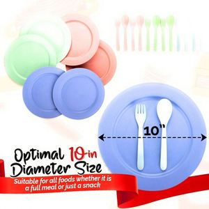 Assiettes en paille de blé (lot de 6, 10 pouces) – Vaisselle réutilisable, compatible lave-vaisselle et micro-ondes, excellent rapport qualité-prix, avec couverts - Product Image 1