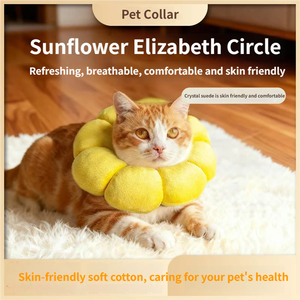 Sunflower Elizabethan <strong>Collar</strong> for <strong>Cats</strong> &amp; Dogs Waterproof Cotton Fabric Adjustable Anti-Lick Headgear <strong>Buckle</strong> Closure All Seasons - Product Image 2