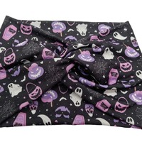 Serre-têtes larges d'Halloween pour femmes – Accessoires capillaires en polyester à motifs citrouille et chauve-souris pour les fêtes