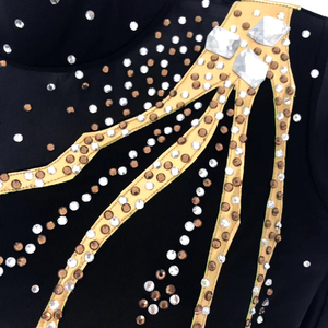 Tenue de <span class=keywords><strong>danse</strong></span> LIUHUO pour femmes - Robe de patinage artistique pour femmes, vêtements de gymnastique, combinaison de performance noire et dorée - Product Image 3