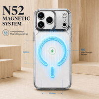 Coque magnétique puissante N52 en gros pour iPhone 17 16 15 14 13 12, Housse hybride transparente en TPU et PC avec chargement sans fil