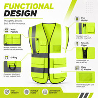 Chaleco de Seguridad Reflectante de Alta Visibilidad con Múltiples Bolsillos y Logotipo Personalizado para Construcción, Tráfico, Ingeniería, Trabajo, Ropa de Trabajo de Alta Visibilidad