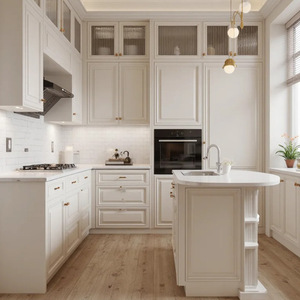 Mueble <span class=keywords><strong>de</strong></span> Cocina Estilo Francés, Grado E1, Tablero <span class=keywords><strong>de</strong></span> Partículas, Lujo Ligero, <span class=keywords><strong>Blanco</strong></span> Perla, Estilo Crema, Puerta Integrada con Vidrio - Product Image 3
